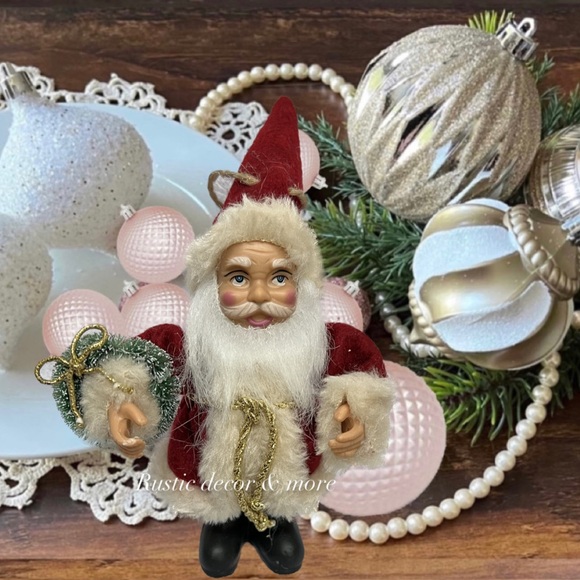 Red Santa Clause Christmas Tree Ornament Decor 6”Rustic - Picture 1 of 1